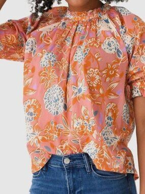 Birds Of Paradis Women's Orange Sheila Cotton Blouse Size XS
